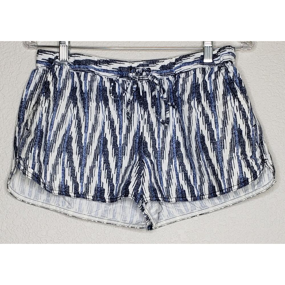J.Crew Elastic Drawstring Waist Shorts Womens Size Small Blue Print Linen‎ Blend